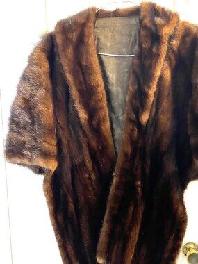 Vintage brown MINK fur monogrammed (HB) stole cape US L-XL